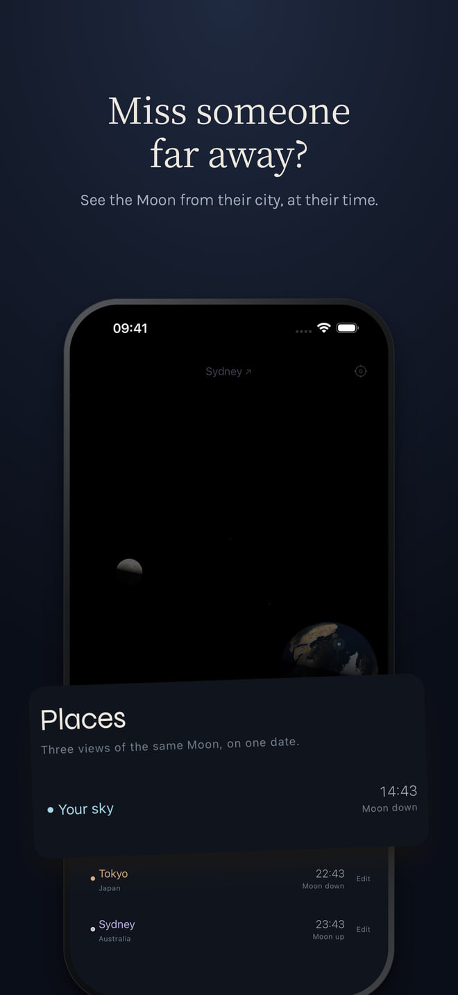 Lune - the Moon from three cities